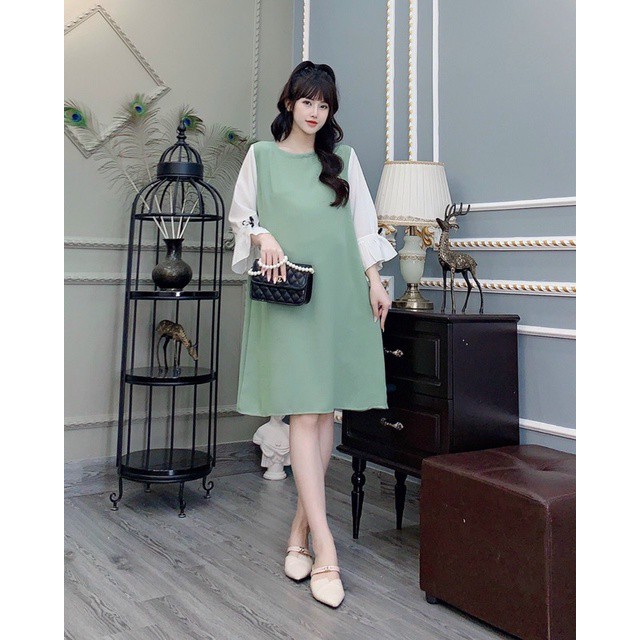 Váy bầu tay lỡ siêu xinh chất lụa Hàn loại 1thoáng mát vô cùng❤️đầm bầu hè thu thiết kế chanh xả, Free size VB11