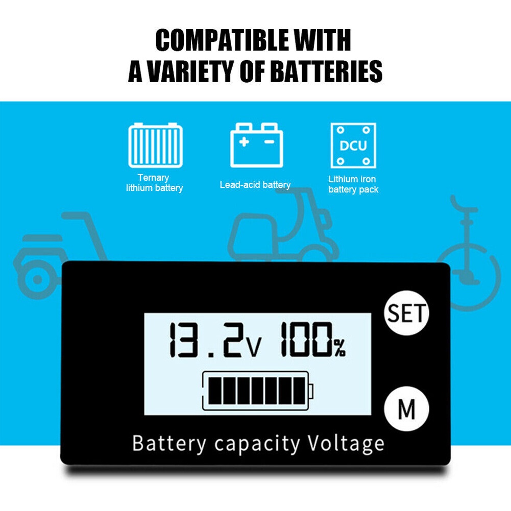 【DREAMLIFE】LCD Screen Battery Meter W/ Alarm Capacity Voltage Monitor DC 12V 24V 36V 48V