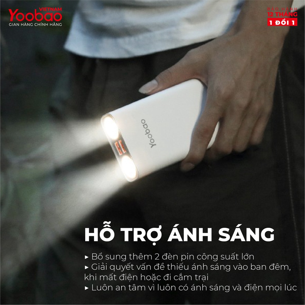 Pin Sạc Dự Phòng Yoobao L20 20000mAh - Tích hợp đèn pin siêu sáng, Sạc đồng thời 3 thiết bị