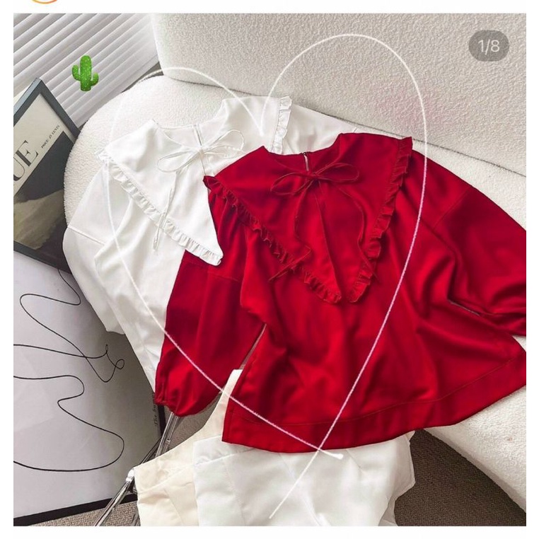 Áo sơmi cổ bèo lá lớn siêu xinh