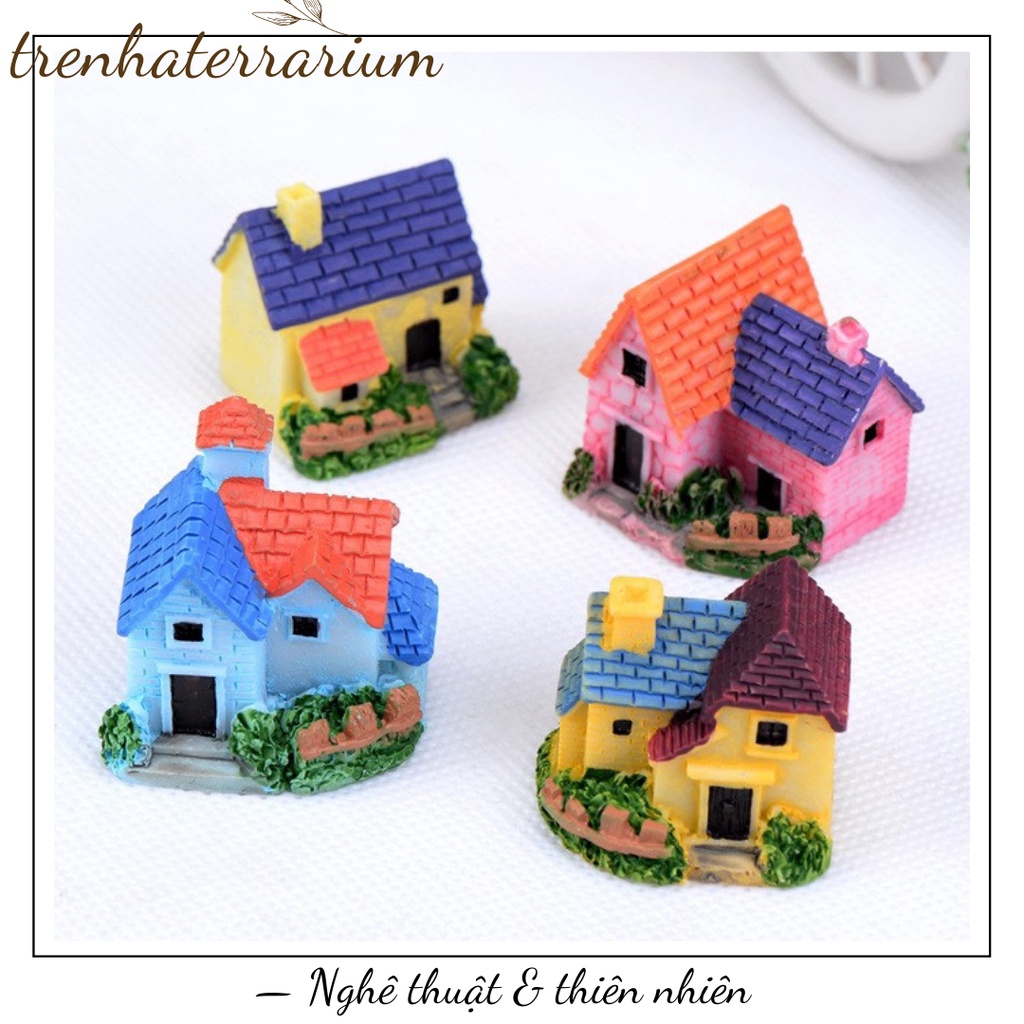 Tiểu cảnh biệt thự đồng quê nhỏ trang trí sen đá, xương rồng, terrarium