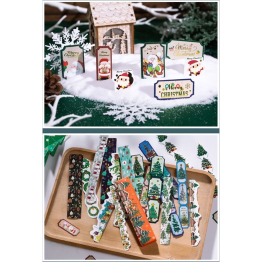 Set sticker tem và giấy nền trang trí chủ đề Giáng sinh