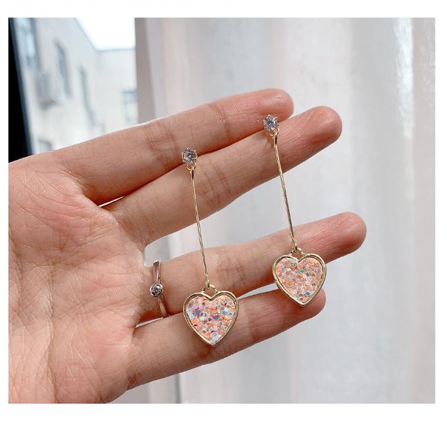 Hoa tai trái tim đa sắc màu bạc 925