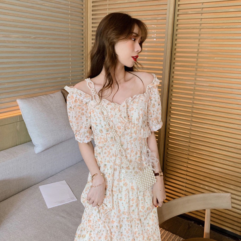 Đầm Hoa Cổ Chữ V Dáng Dài Phong Cách Pháp Ngọt Ngào Thanh Lịch Thời Trang Mùa Hè Mới Dành Cho Bạn Nữ