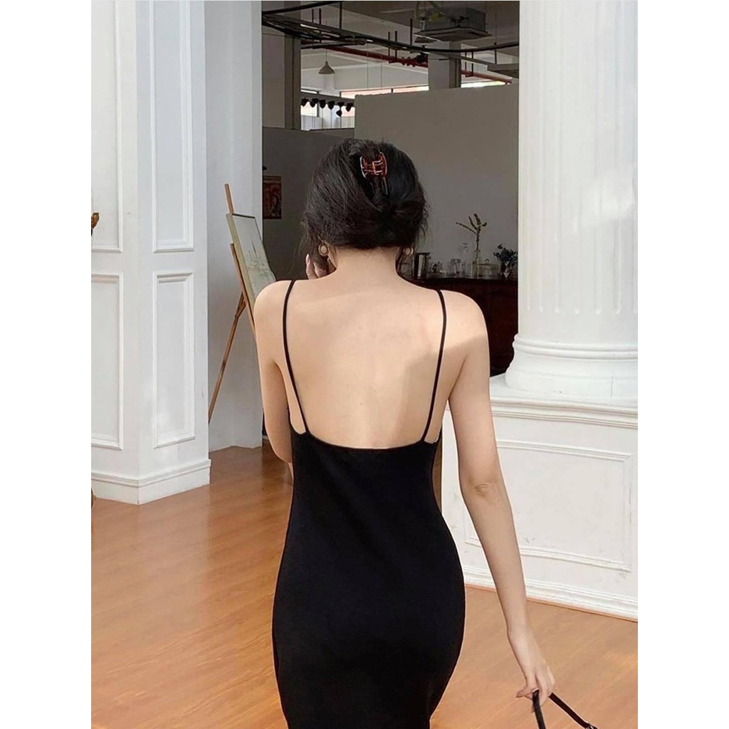 Đầm body cổ thuyền hở lưng màu đen, chất liệu lụa phi cao cấp [Đầm_maxi_hở_lưng] | BigBuy360 - bigbuy360.vn