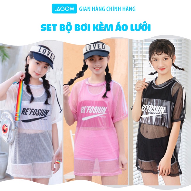 [25-40kg] Đồ Bơi Học Sinh Nữ 9-14 Tuổi | Bộ Bơi Bé Gái Kèm Áo Lưới Size Đại