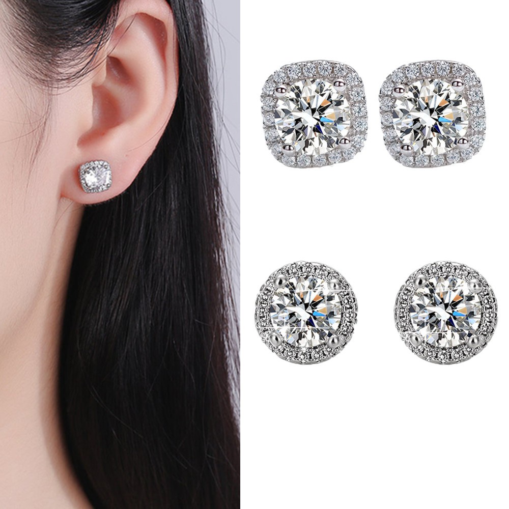 💮LANFY💮 New 925 Sterling|Fashion Square Zircon|Stud Earrings Gift Jewellery Wedding Luxury Round Female Womens