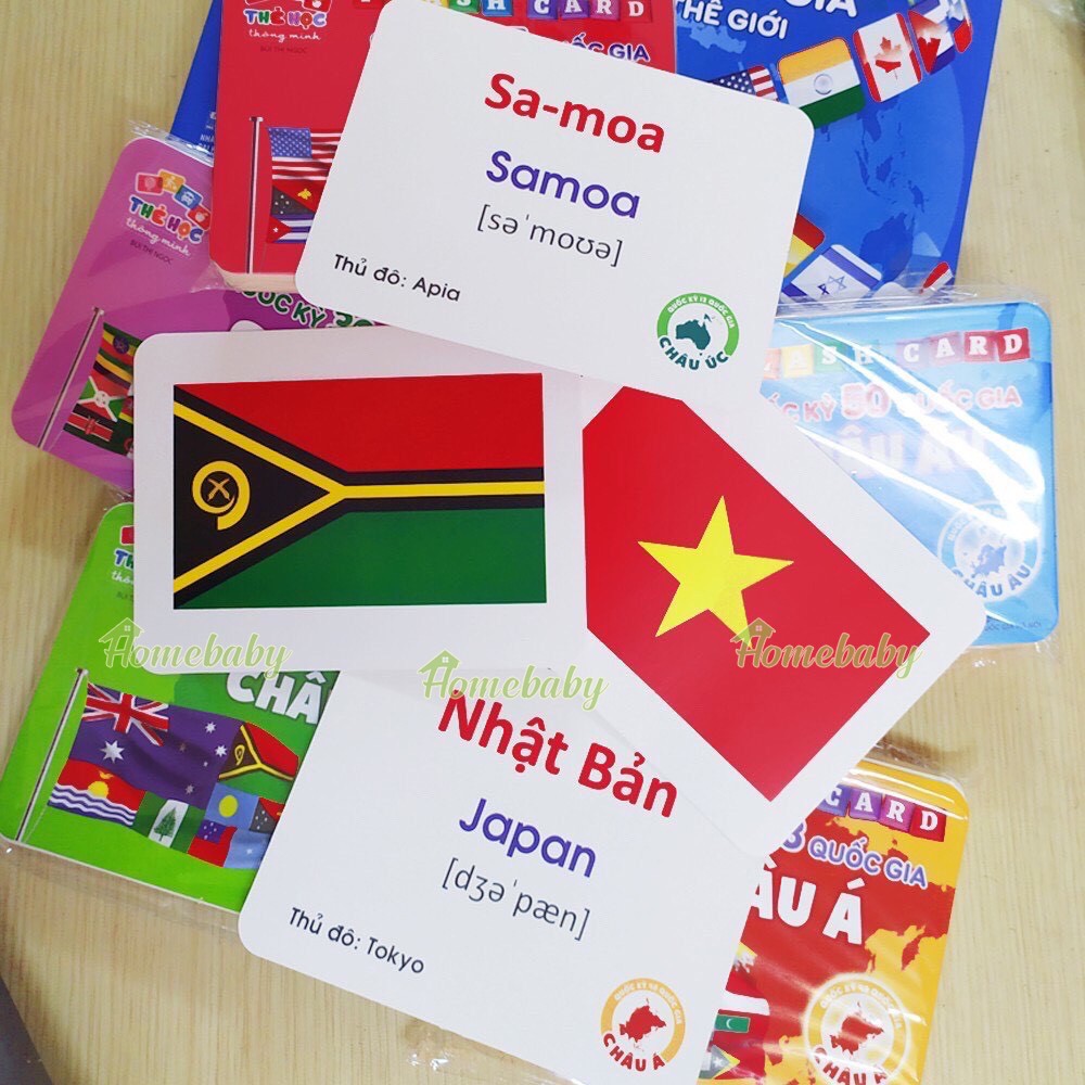 Bộ thẻ học thông minh flashcard quốc kỳ 175 quốc gia trên thế giới cho bé