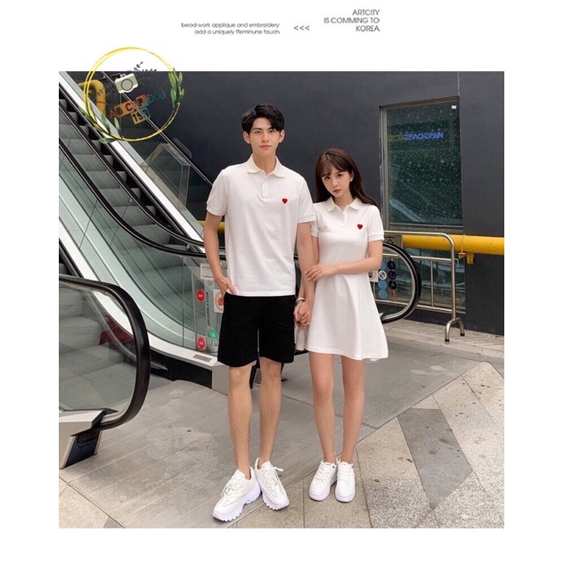 Váy thun đôi nam nữ trang trí tim trên ngực áo