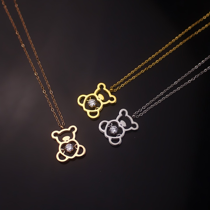 Dây chuyền titan con gấu rỗng đính xoàn siêu đẹp, dễ thương, bền màu