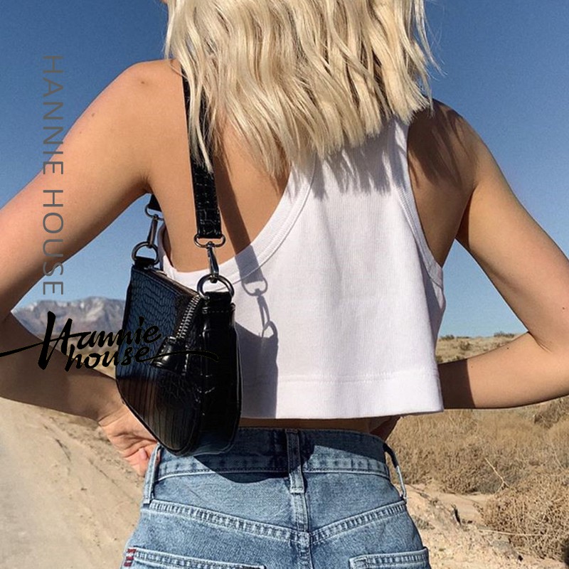 Áo croptop không tay cổ chữ U màu trơn thời trang mùa hè