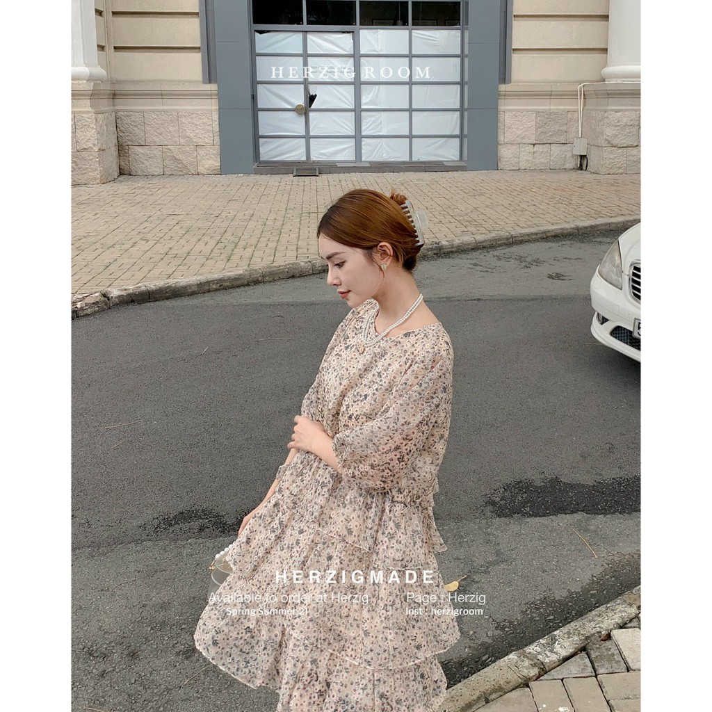 Váy tơ hoa dáng suông bèo tầng freesize - Anthea dress - B1803