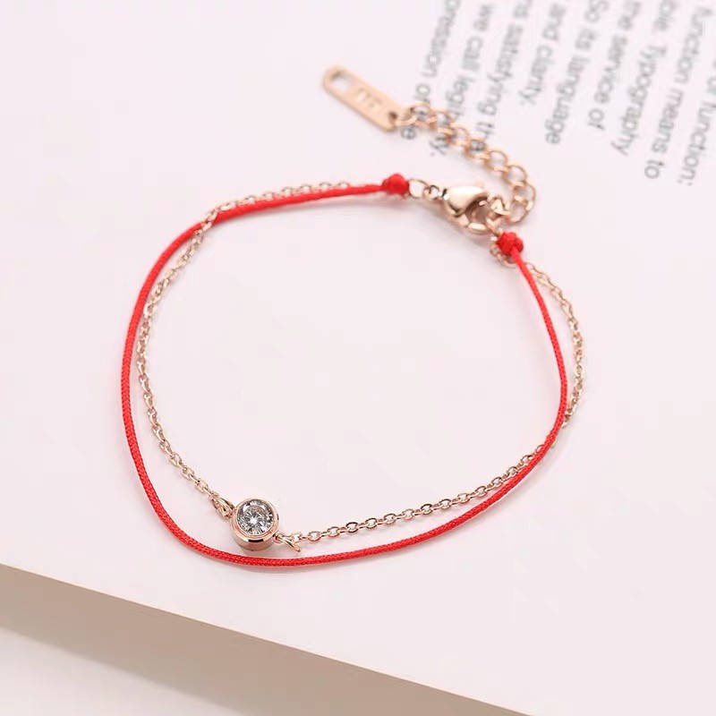 Vòng Tay Hai Lớp Đính Kim Cương Đơn Giản Bằng Thép Không Gỉ Thời Trang Cao Cấp Phong Cách Mới Bán Chạy Niche
