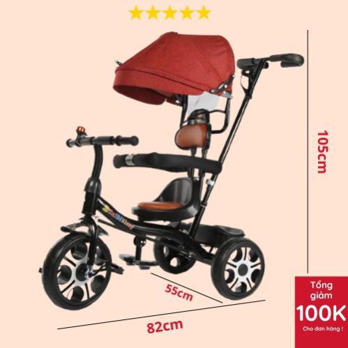 Xe đẩy ba bánh có mái che cho bé mã 619-M, có chuông, vòng đai an toàn, khung thép phù hợp cho trẻ từ 1-5 tuổi