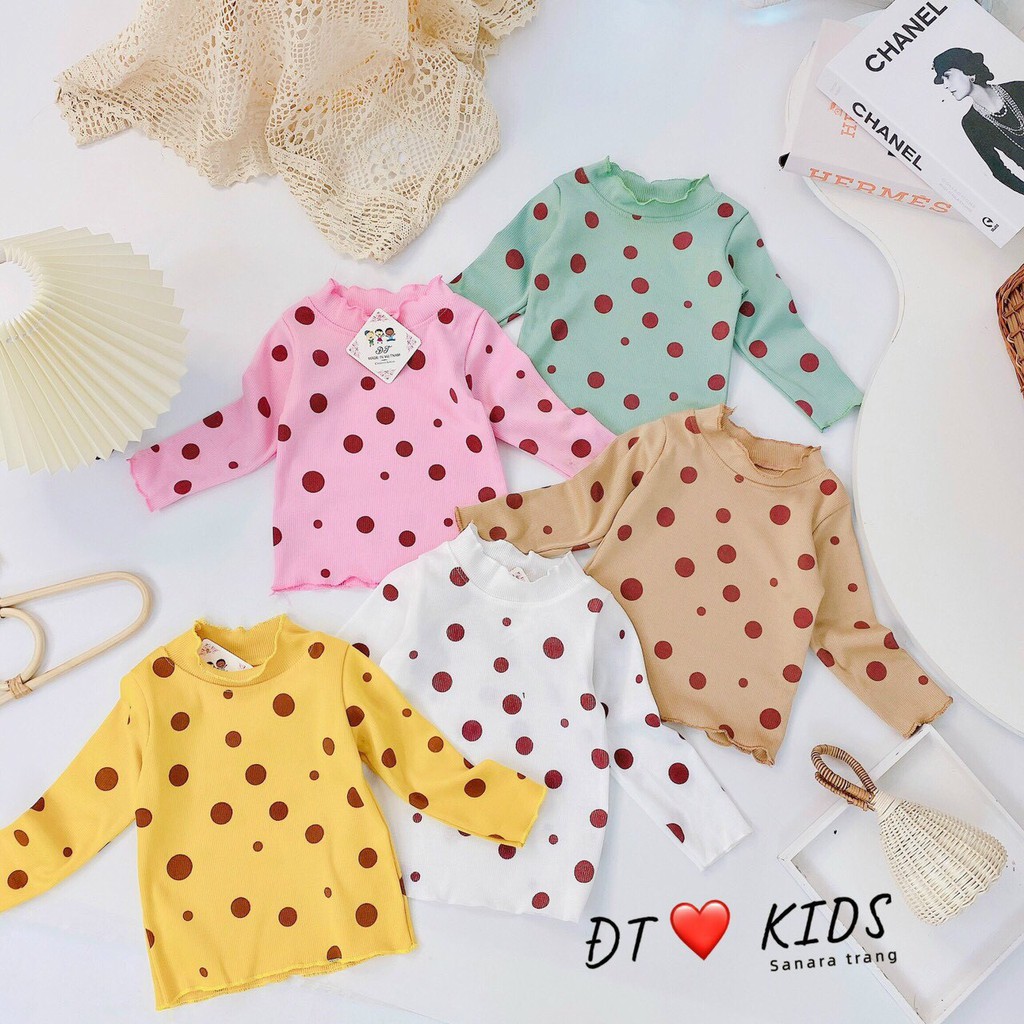 Áo giữ nhiệt len tăm chấm bi cổ 3 phân cho bé từ 8-20kg