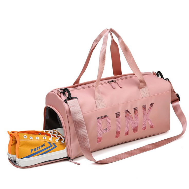 Túi trống xách tay đu lịch cao cấp Pink thời trang hàn quốc có ngăn đựng giày Tặng móc khóa cá heo Shalla