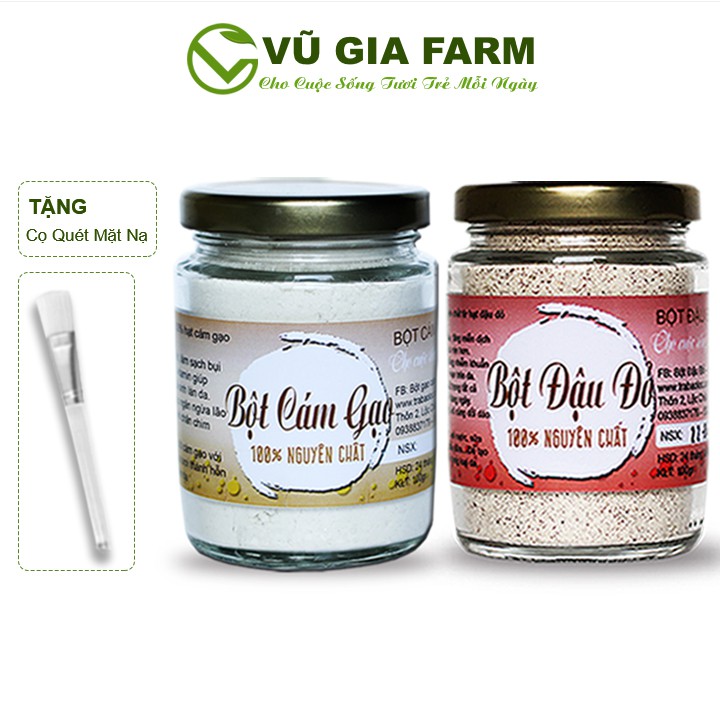 Combo Bột Cám Gạo + Bột Đậu Đỏ - Nguyên Chất Vũ Gia (100gr/hũ) + Cọ Quét Mặt Nạ