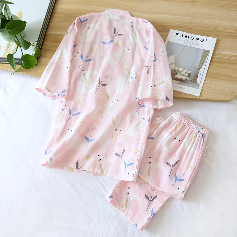 Kimono Nữ Mùa Hè Mặc Nhà Vải Cotton Xô 2 lớp Bạch Ngọc IVY202