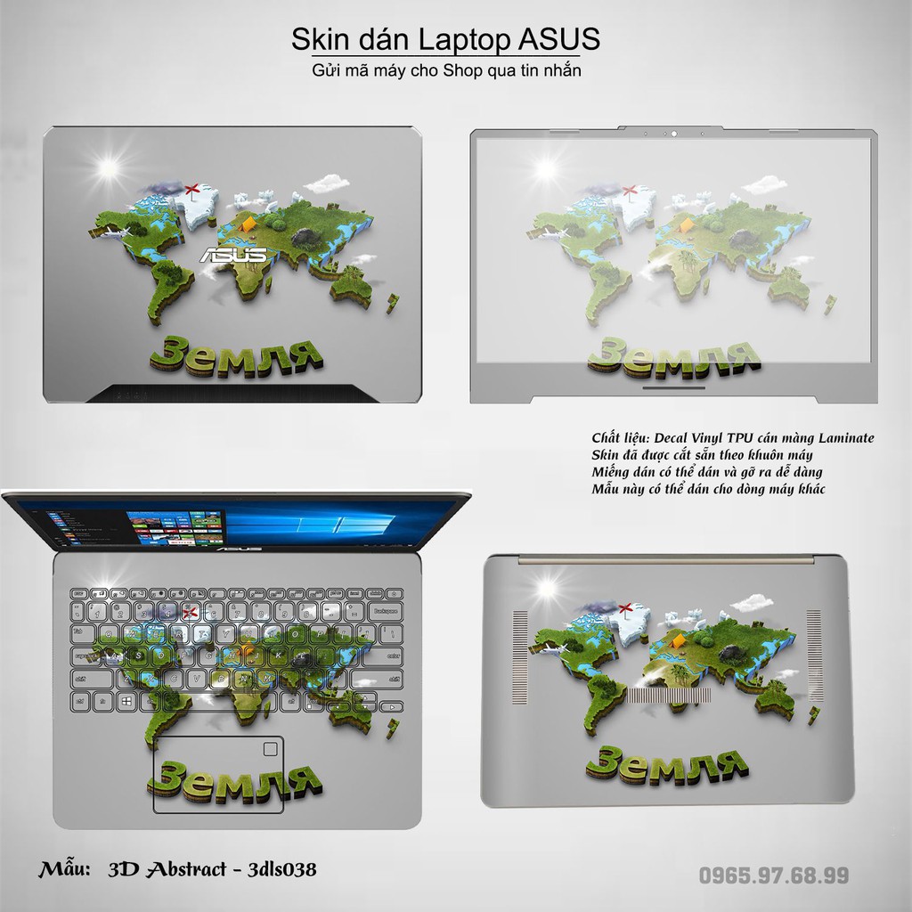 Skin dán Laptop Asus in hình 3D Green (inbox mã máy cho Shop)