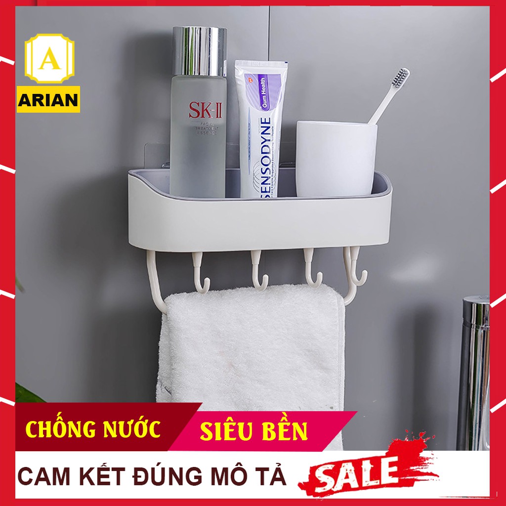 Kệ Để Đồ Nhà Tắm, Phòng Bếp - Kệ Dán Tường Đa Năng Có Móc Treo Khăn Tắm Tiện Lợi