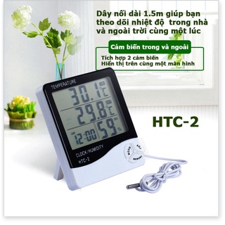 Đồng hồ đo nhiệt độ, độ ẩm, thời gian thực HTC1, HTC2 có đầu cảm biến nhiệt bên ngoài, đồng hồ LCD