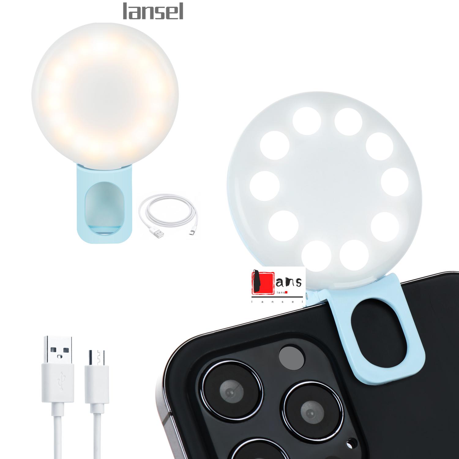❤LANSEL❤ 2PCS Cell-phone Clip On Ring Light Luminous Selfie Lamp Mobile Phone Universal LED Ring Flash Photographic Lights Gifts USB Mini