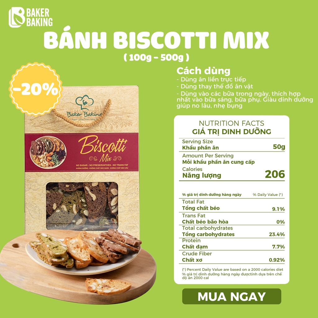 Bánh Biscotti Mix BakerBaking - Eat clean Healthy, giảm cân KL500g