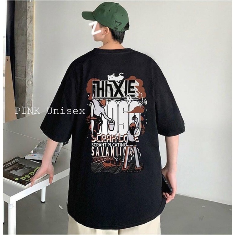 Áo thun phông logo tay nam nữ PINK tay lỡ form rộng SAVAN Unisex