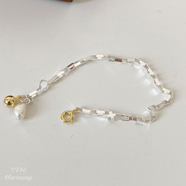 Lắc tay nữ bạc mắt xích ngọc trai nước ngọt nhân tạo cá tính độc đáo | HARMONY ACCESSORIES VT46