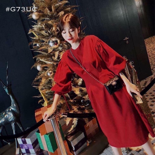 Đầm đỏ cột tay nơ