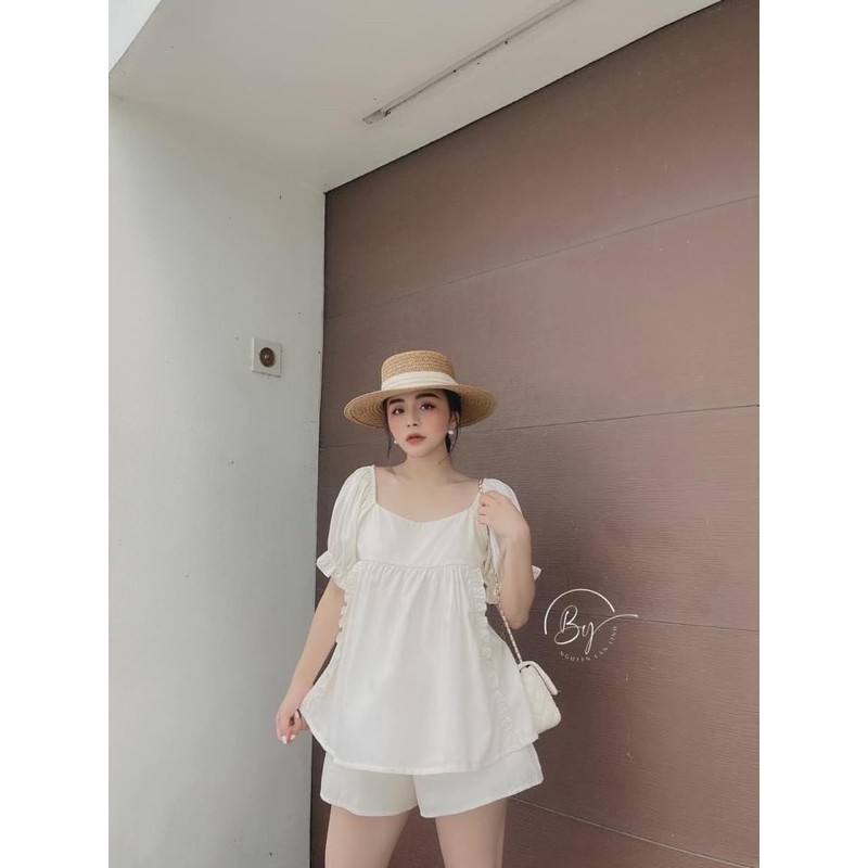 SNU258 - SET NỮ CỔ VUÔNG TAY CHUN BỒNG QUẦN SOOC