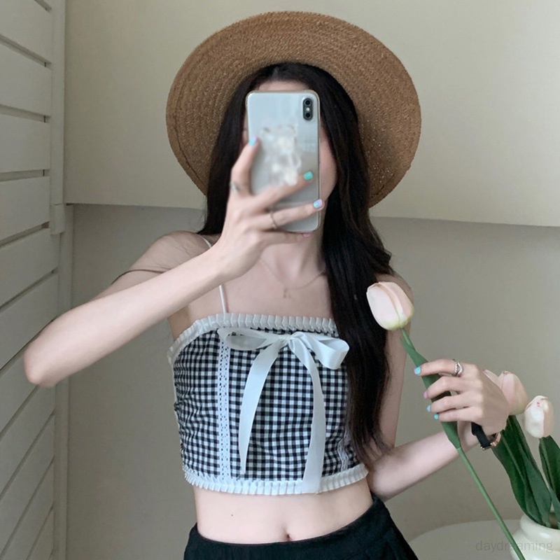 Áo Hai Dây Dáng Ôm Thắt Nơ Phong Cách Hàn Quốc Thời Trang Cho Nữ