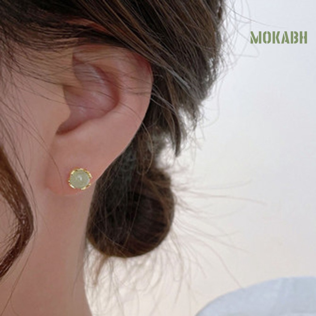 1 Đôi Bông Tai Đính Đá Ngọc Bích Giả Thời Trang Dành Cho Nữ