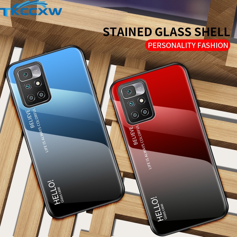Ốp điện thoại kính cường lực cứng màu sắc gradient cho Xiaomi Mi Mix 4 Poco X3 GT Redmi 10 Prime Redmi Note 10 Lite