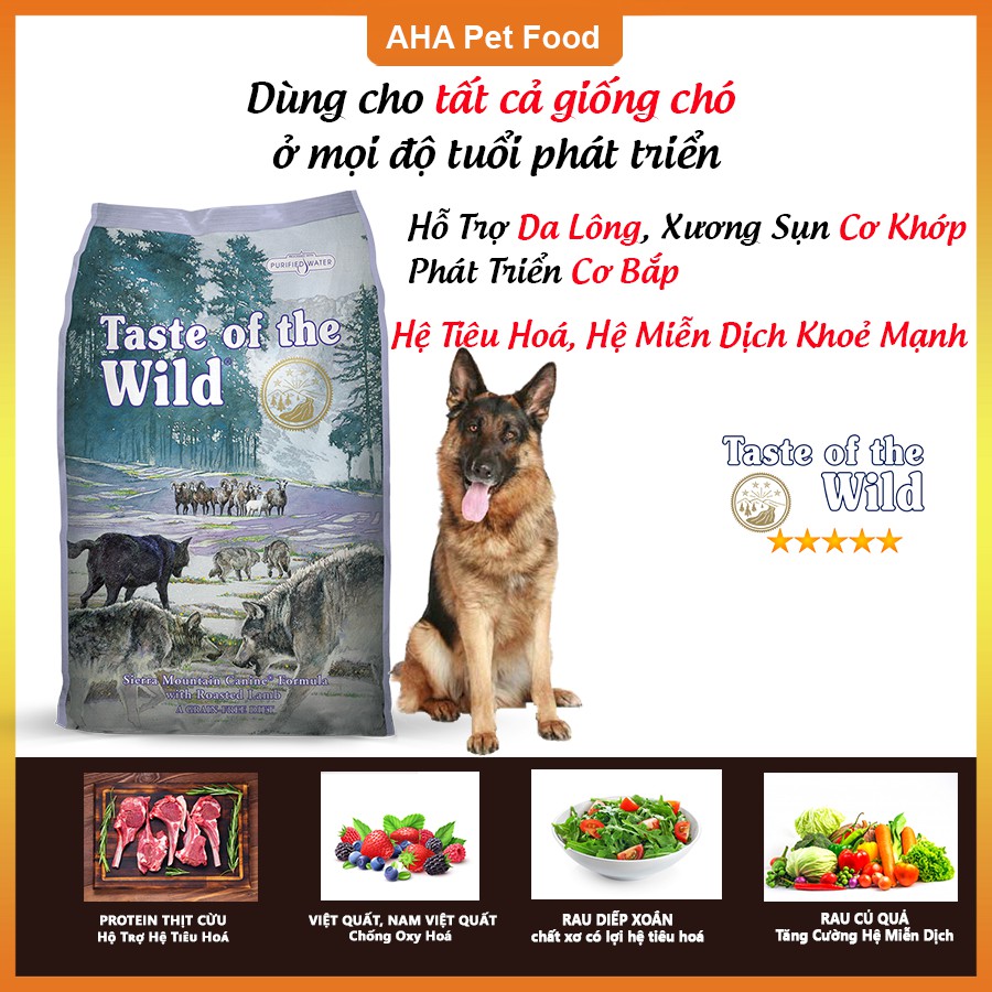 [Nhập Khẩu USA] Thức Ăn Cho Chó Becgie Taste Of The Wild Bao 2kg -  Sierra Mountain Thịt Cừu, Trái Cây Rau Củ Quả