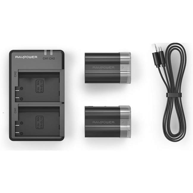 Bộ 2 PIN +1 SẠC ĐÔI Nikon EN-EL15, EN-EL15A Ravpower DÙNG CHO NIKON Z6II, Z7.....