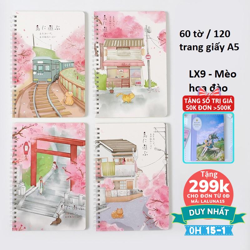 Combo 4 Sổ tay ghi chép lò xo cute học sinh A5 120 trang phong cách Hàn Lalunavn - B10