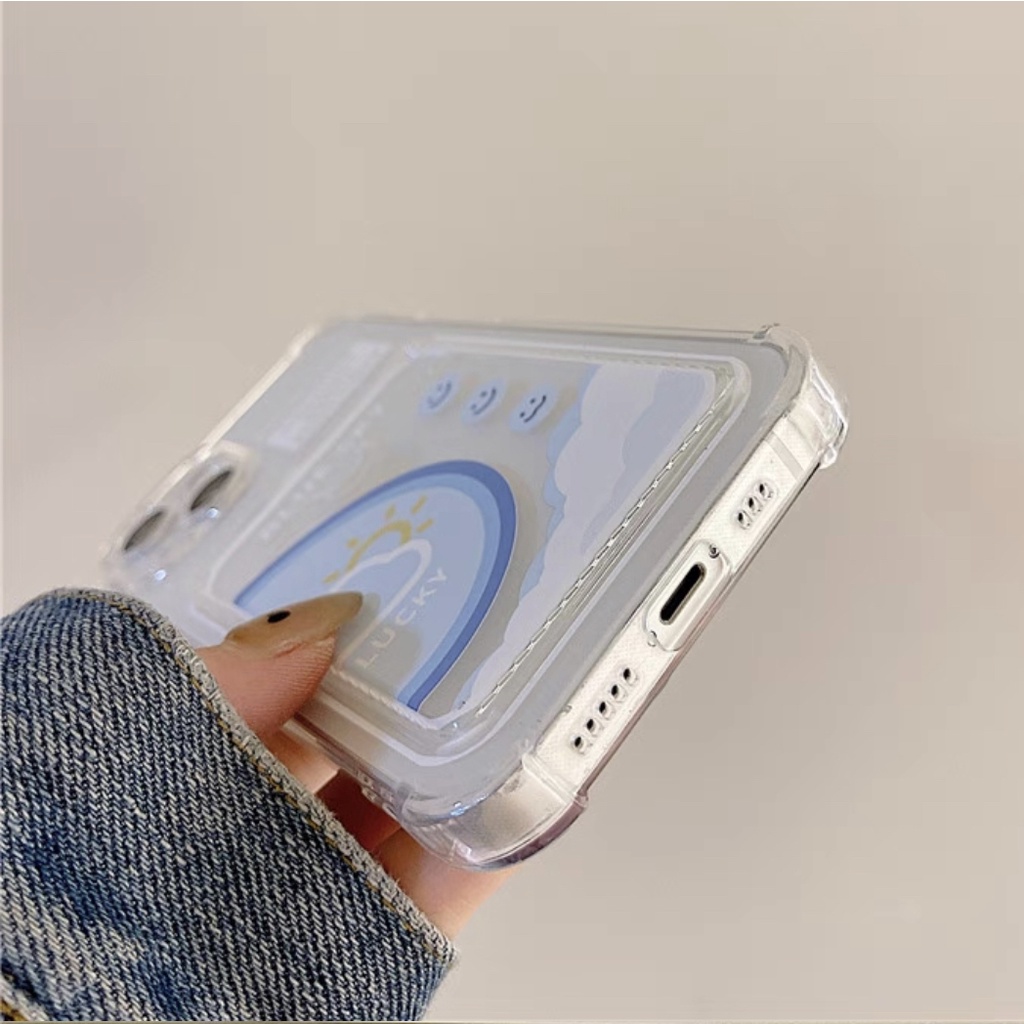 Ốp lưng ip mây xanh họa tiết mặt cười có ngăn đựng thẻ 7/7plus/8/8plus/x/xr/xs/11/12/13/pro/max/14/pro/max