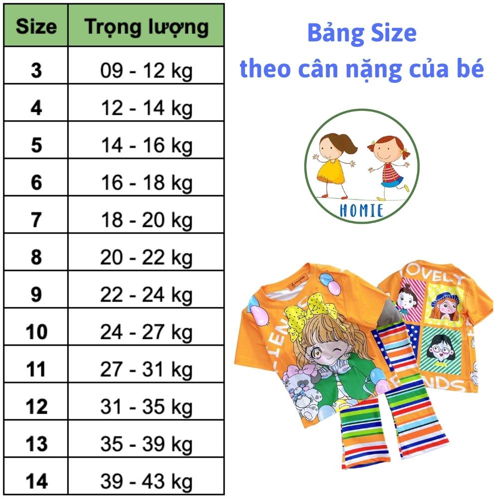 Đồ Bộ Cho Bé Gái 8-40 Kg Thun Lạnh 3D Set Quần Dài Ống Loe Áo Tay Ngắn Trẻ Em In Hoạt Hình Hot Trend Homie Kids