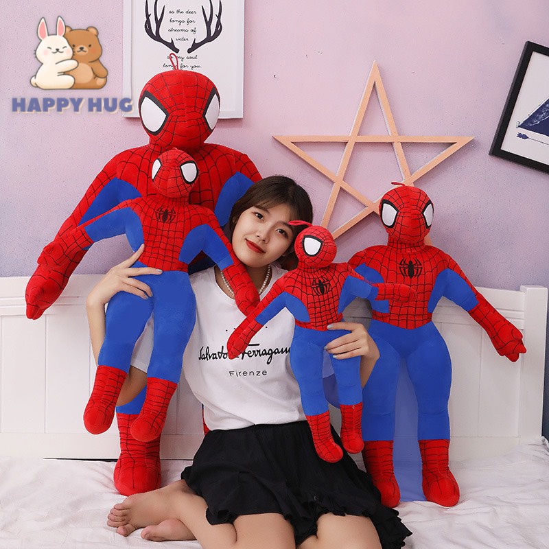 Thú bông siêu anh hùng người nhện Spider Man size 55/70/90 cm loại vải dù có khung form cứng cáp - Happy Hug