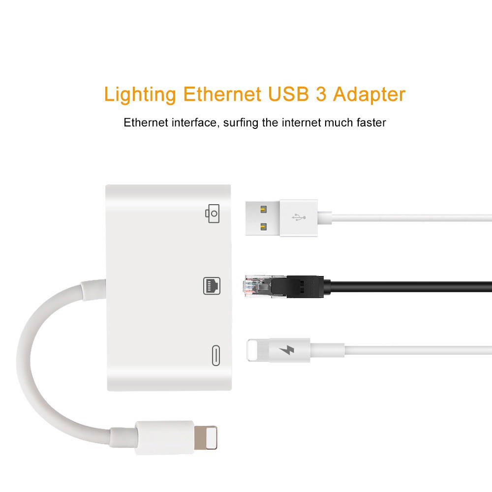 Cáp chuyển đổi Lightning qua Lightning + USB 3.0 + RJ45 Ethernet LAN OTG cho Iphone/Ipad