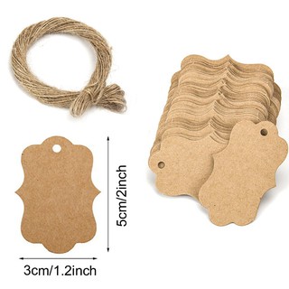 Xấp 100 Tag Giấy Trơn Móc Nhọn, Thẻ Treo Trơn Kèm 20m Dây Đay Treo Thẻ
