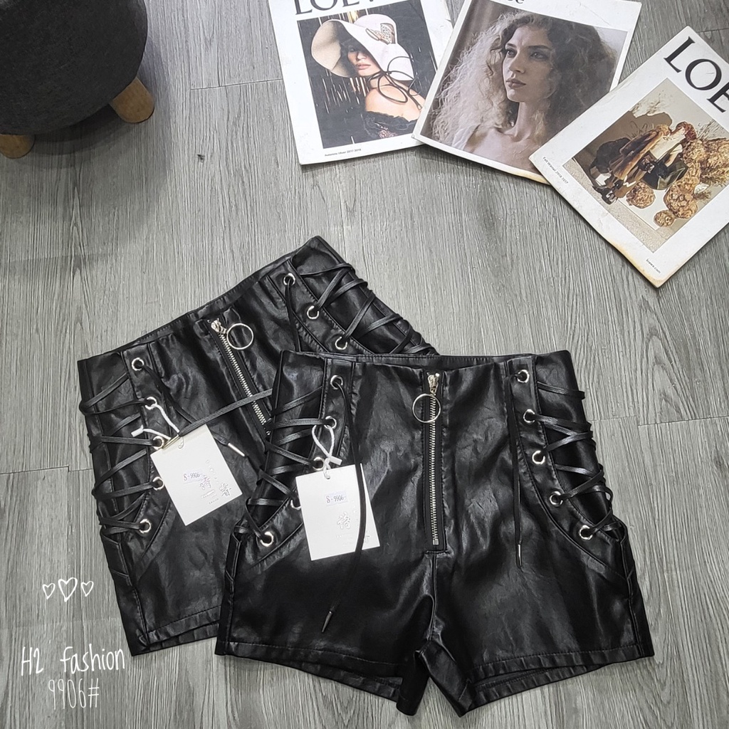 Quần Short Da Cạp Cao Đan Dây