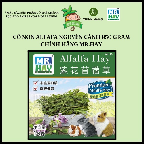 Thức ăn thỏ bọ - Thùng cỏ non alfafa cao cấp nguyên cành chính hãng Mr.Hay 850gram dành cho thỏ, bọ, chinchilla,...