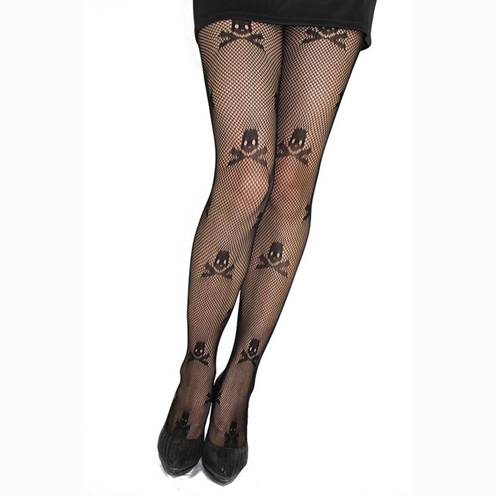 Women Fishnet Stockings Black Skeleton Printed Elastic Tights Pantyhose Sexy Fashion Stocking