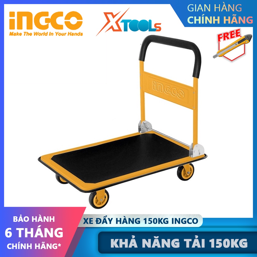 Xe đẩy hàng 4 bánh tay cầm gấp gọn INGCO | khả năng tải 150kg và 300kg, xe đẩy sàn thép 100%, có miếng lót chống trơn