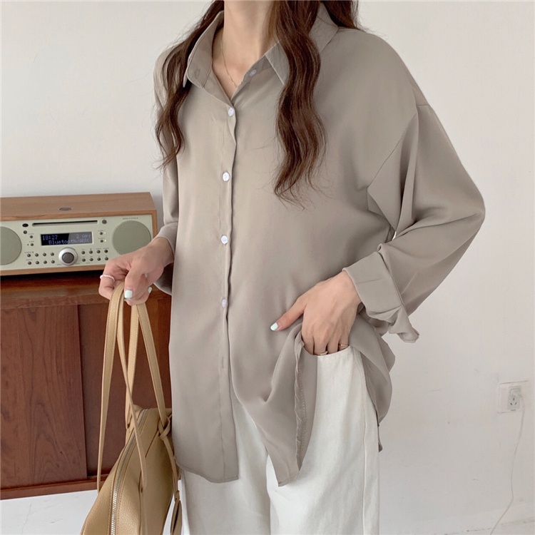 Áo sơ mi nữ form rộng tay dài công sở Hàn Quốc Sơ mi nữ Form rộng Dài tay Thiết kế Thời trang