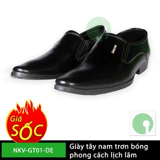Thời trang giày tây trơn bóng - không dây cột giá rẻ - lịch lãm hiện đại năm 2018 - NKV-GT01-DE (Đen)