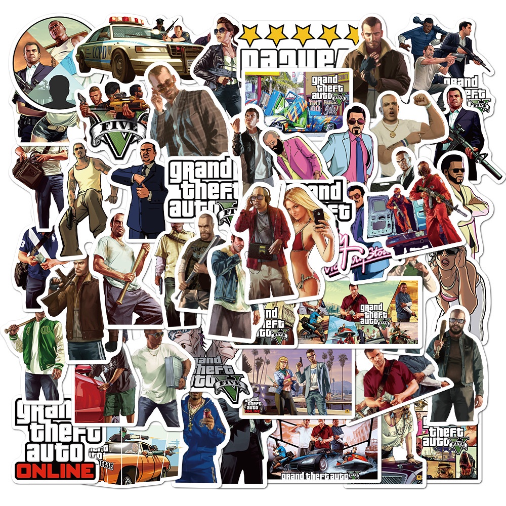 Set 50 nhãn dán vinyl chống nước họa tiết GTA graffiti trang trí laptop/ guitar/ xe hơi/ xe máy/ vali/ ván trượt