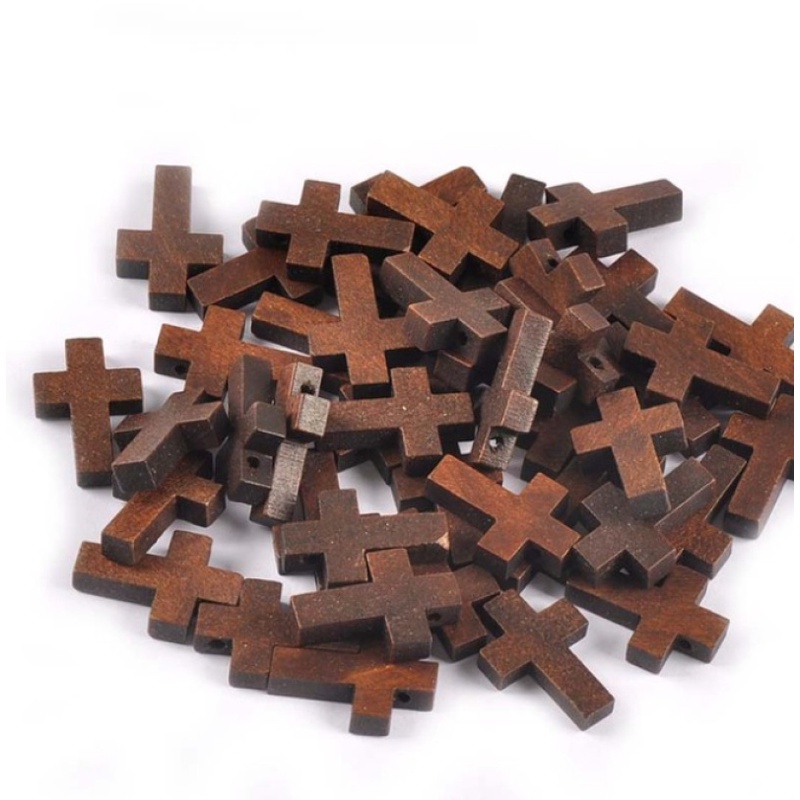 Bộ 50 Hạt Gỗ Hình Thánh Giá Dùng Làm Trang Sức Thủ Công